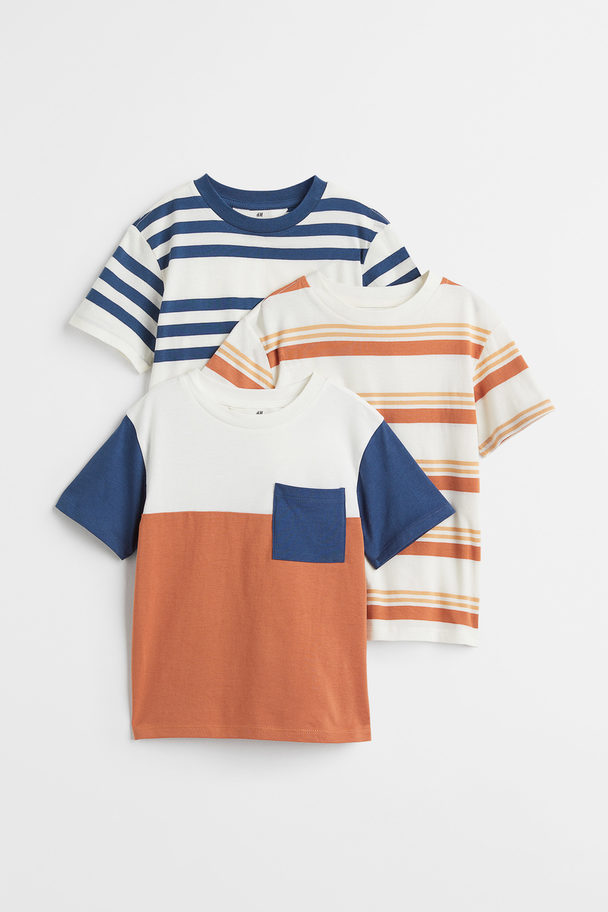 H&M Set Van 3 Katoenen T-shirts Oranje/gestreept