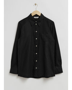 Patch-pocket Linen Shirt Black