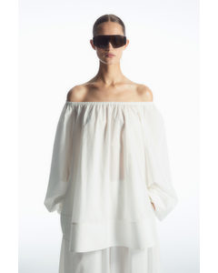 Oversized Off-the-shoulder Blouse White