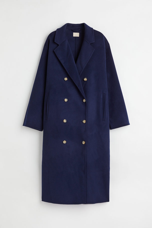 H&M Double-breasted Wool-blend Coat Dark Blue