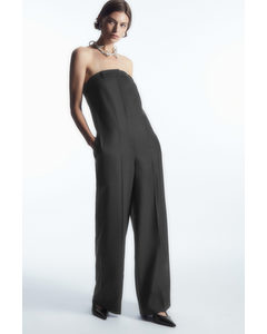 Strapless Wool Tailored Jumpsuit Black