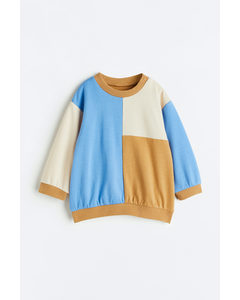 Sweatshirt I Bomuld Lys Beige/blokfarvet