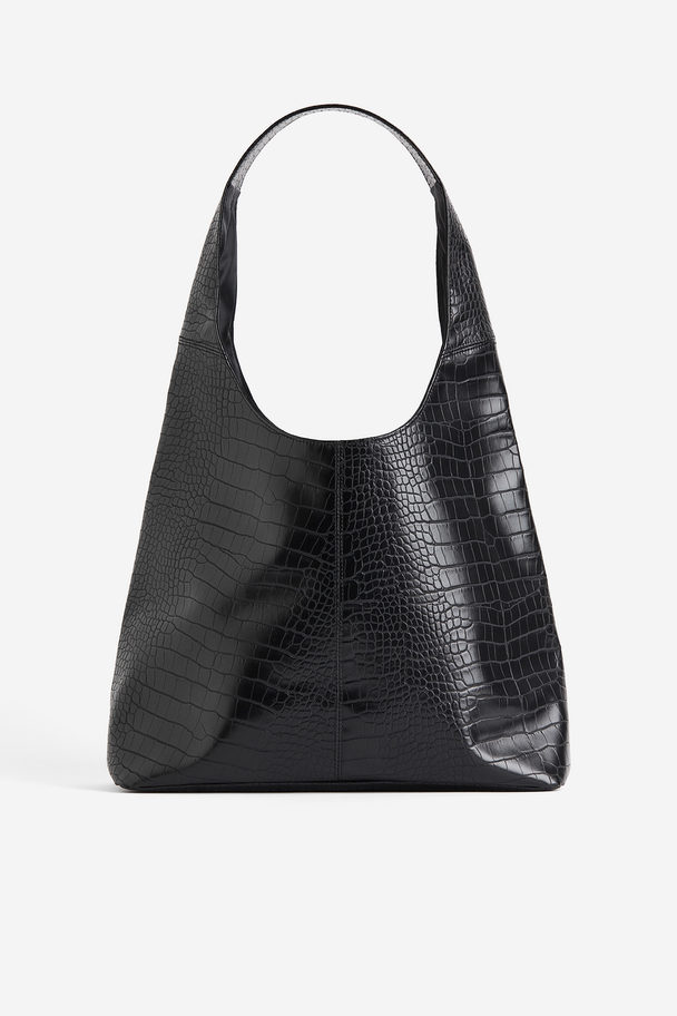 H&M Coated Shoulder Bag Black/crocodile-patterned