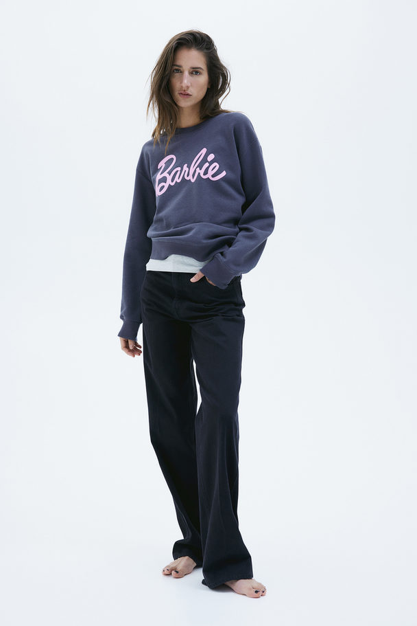 H&M Motif-detail Sweatshirt Dark Grey/barbie