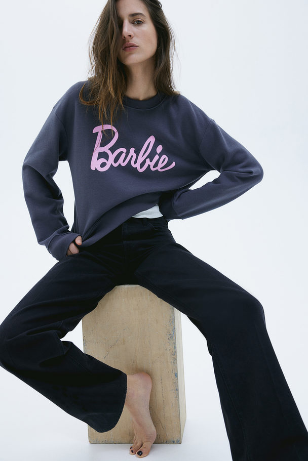 H&M Sweatshirt Med Motiv Mörkgrå/barbie