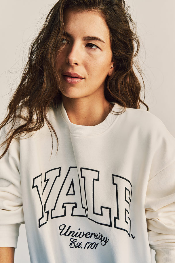 H&M Sweatshirt Med Motiv Vit/yale University