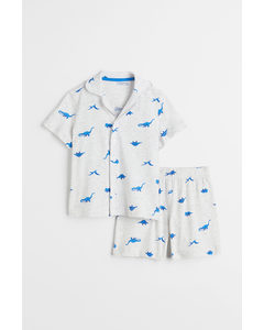 Pyjamas I Bomullstrikot Lys Gråmelert/dinosaurer
