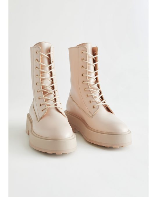 & Other Stories Chunky Platform Leather Boots Beige
