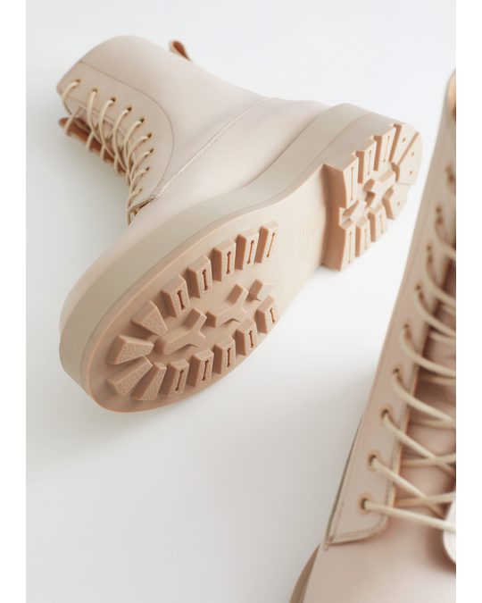 & Other Stories Chunky Platform Leather Boots Beige