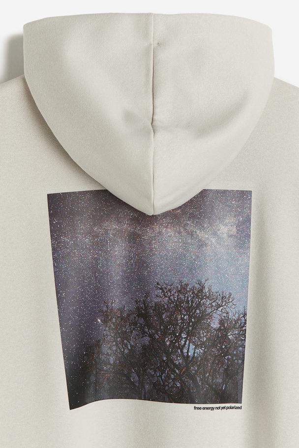 H&M Capuchonsweater Met Print - Loose Fit Taupe/sterrenhemel