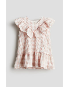 Frill-trimmed Cotton Dress Light Pink/checked