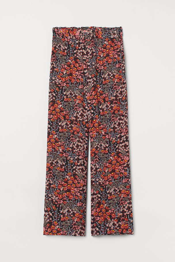H&M Wide Trousers Dark Blue/red Floral