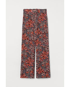 Wide Trousers Dark Blue/red Floral
