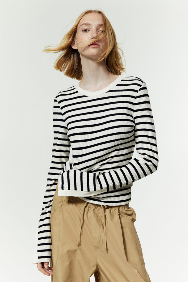 H&M Button-detail Top Cream/striped