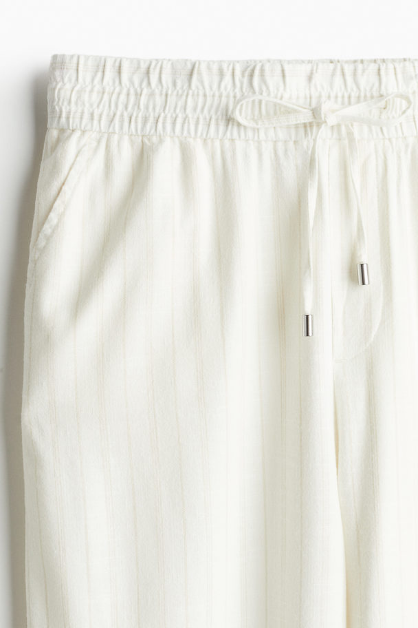 H&M Wide Pull-on Trousers Cream/pinstriped