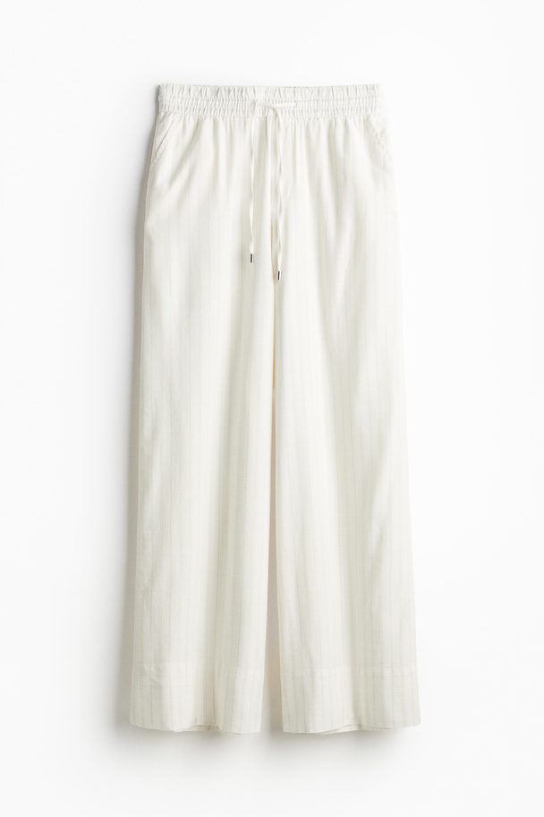 H&M Wide Pull-on Trousers Cream/pinstriped