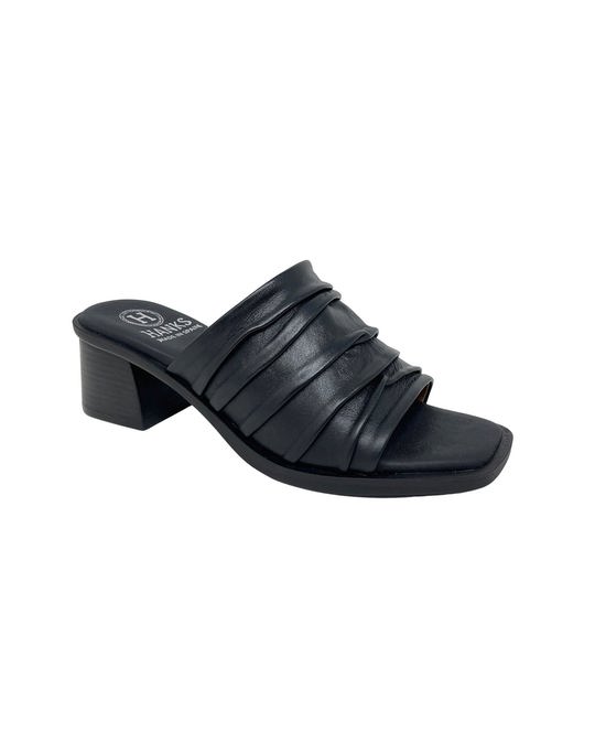 Hanks Turan Black Leather Heeled Sandal