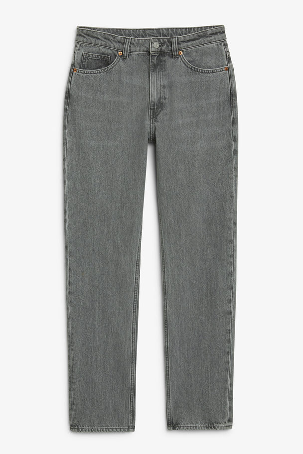 Monki Yara Mid Waist Grey Straight Jeans Grey