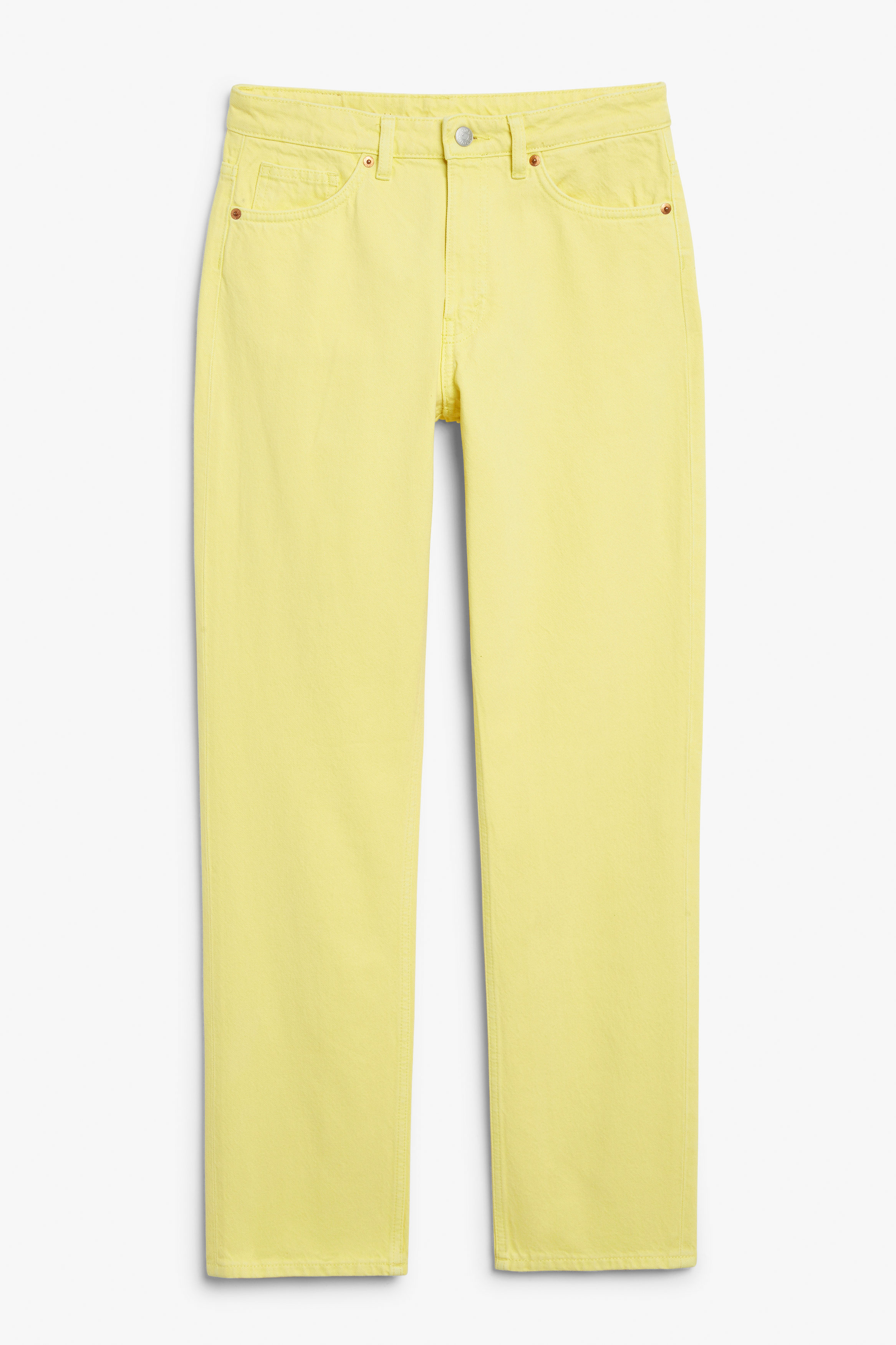 Billede af Monki Yara Mid Waist Jeans Gul Citrongul, Straight jeans. Farve: Lemon yellow I størrelse 24/32