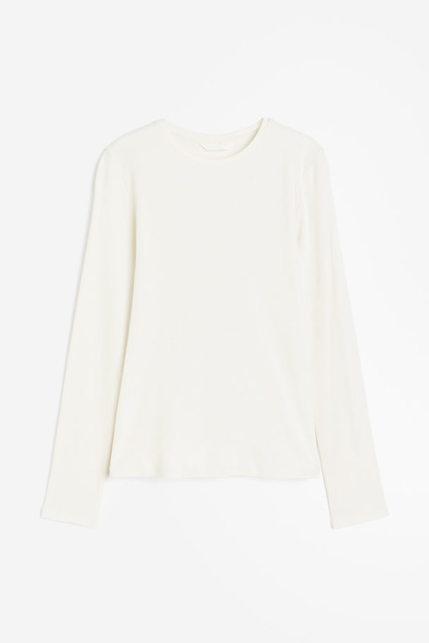 H&M Geribde Top Met Lange Mouwen Wit