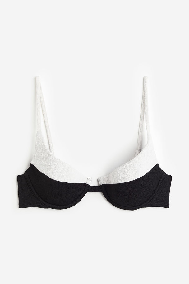 H&M Wattiertes Bikinitop Schwarz/Weiß