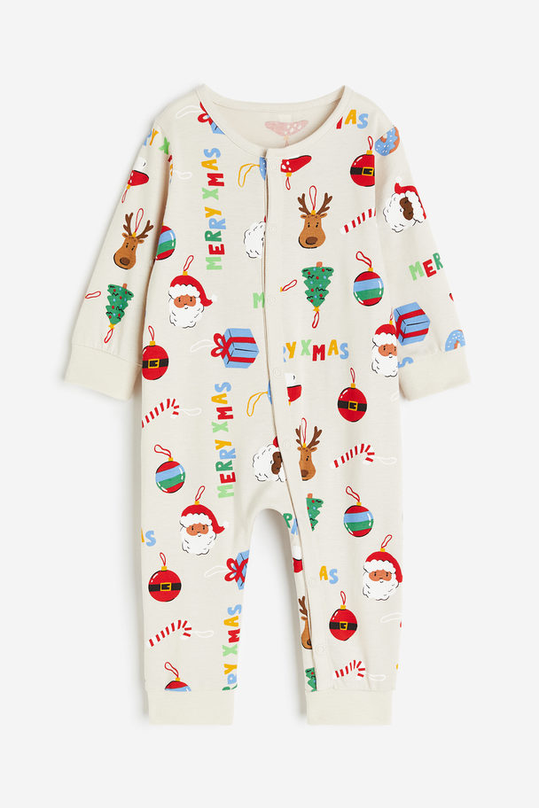 H&M Printed Sleepsuit Natural White/patterned