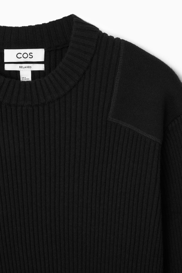 COS Patch-detail Wool-blend Jumper Black