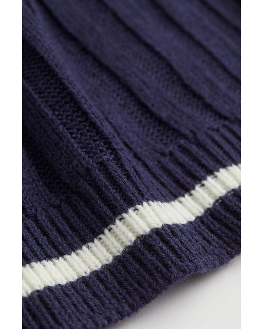 H&M Rib-knit Trousers Dark Blue