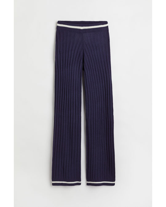 H&M Rib-knit Trousers Dark Blue
