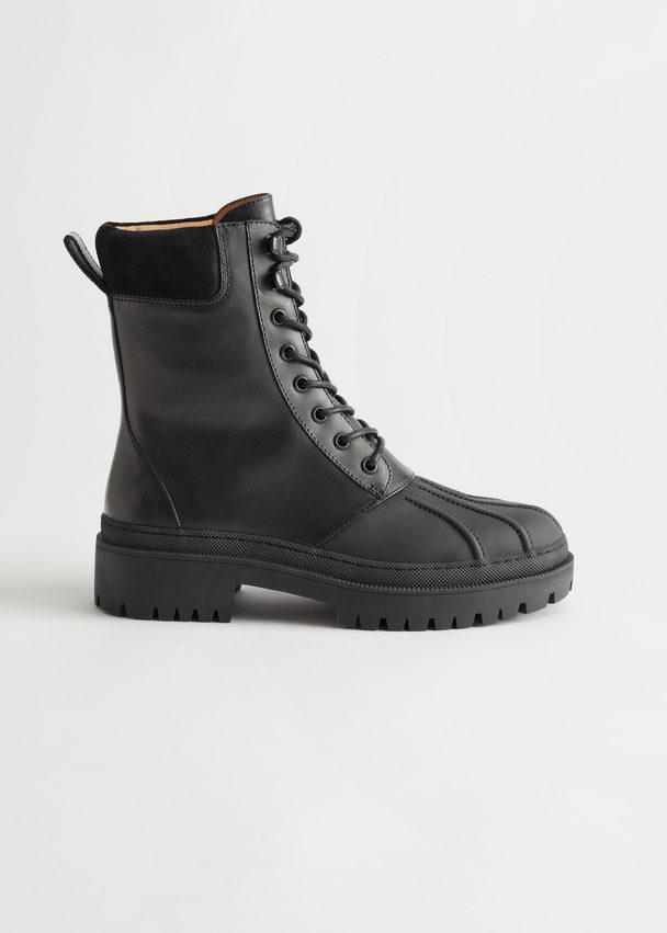 & Other Stories Chunky Leather Combat Boots Black