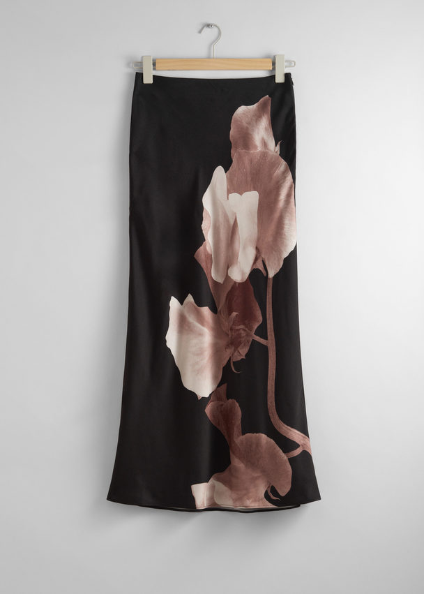 & Other Stories Floral Print Maxi Skirt Black