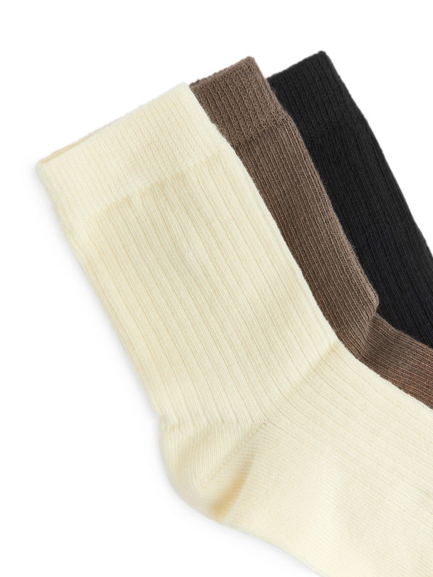 ARKET Rib Knit Socks, 3 Pairs Neutrals