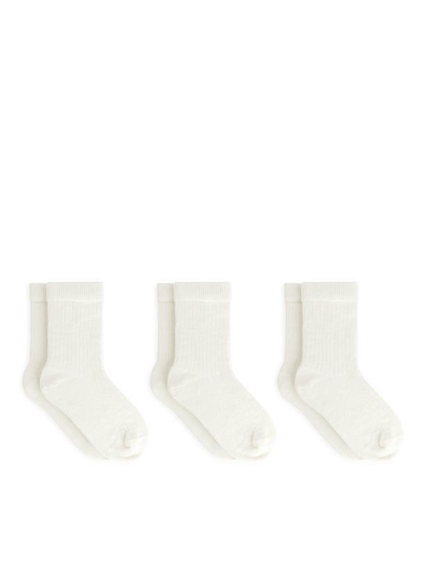 ARKET Rib Knit Socks, 3 Pairs Off White