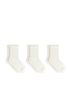Rib Knit Socks, 3 Pairs Off White