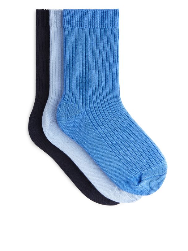 ARKET Rib Knit Socks, 3 Pairs Blue/light Blue/black