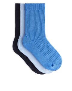 Rib Knit Socks, 3 Pairs Blue/light Blue/black