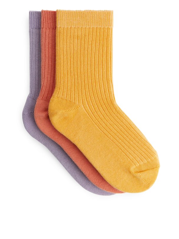 ARKET Rib Knit Socks, 3 Pairs Lilac/peach/yellow