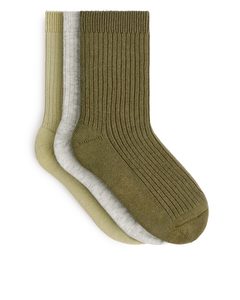 Rib Knit Socks, 3 Pairs Beige/grey/khaki