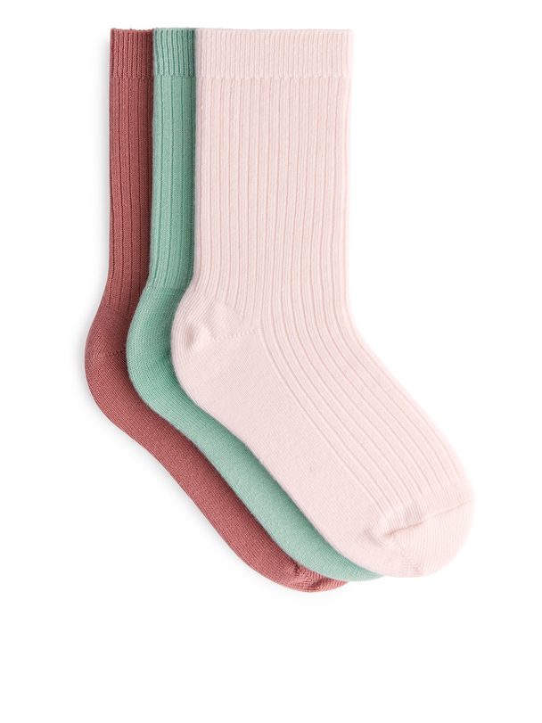 ARKET Rib Knit Socks, 3 Pairs Pink/green