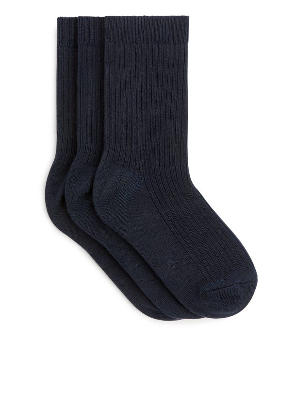 ARKET Rib Knit Socks, 3 Pairs Dark Blue