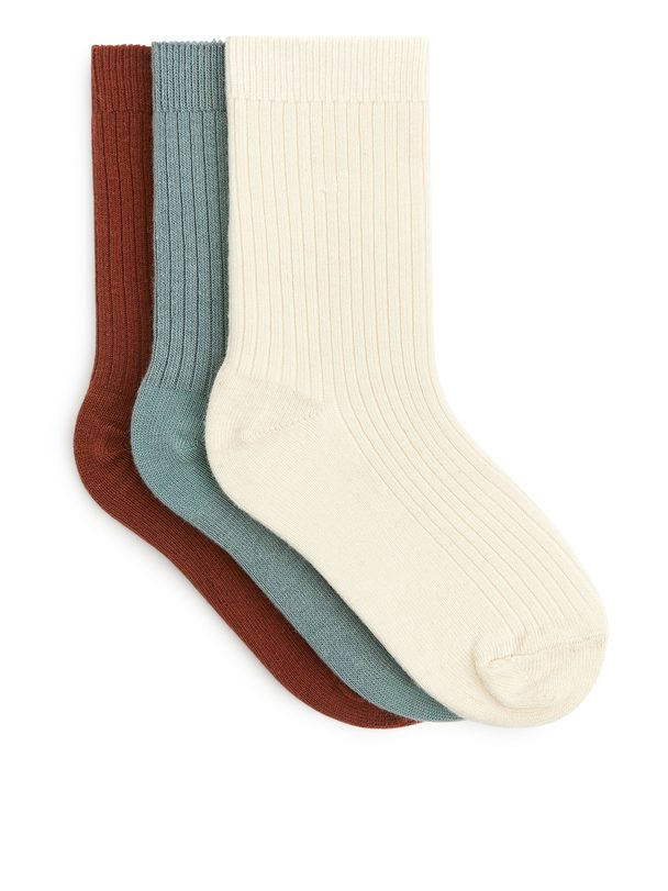 ARKET Rib Knit Socks, 3 Pairs Turquoise/terracotta