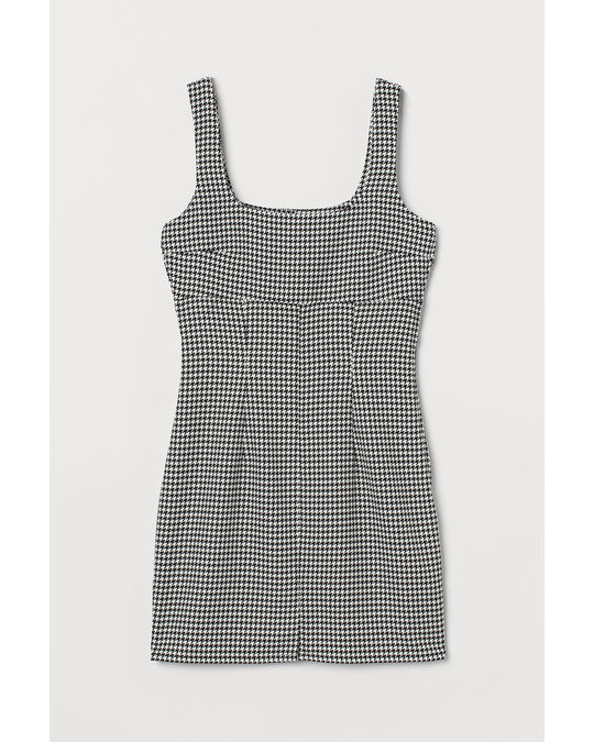 H&M Fitted Dress Black/dogtooth-patterned