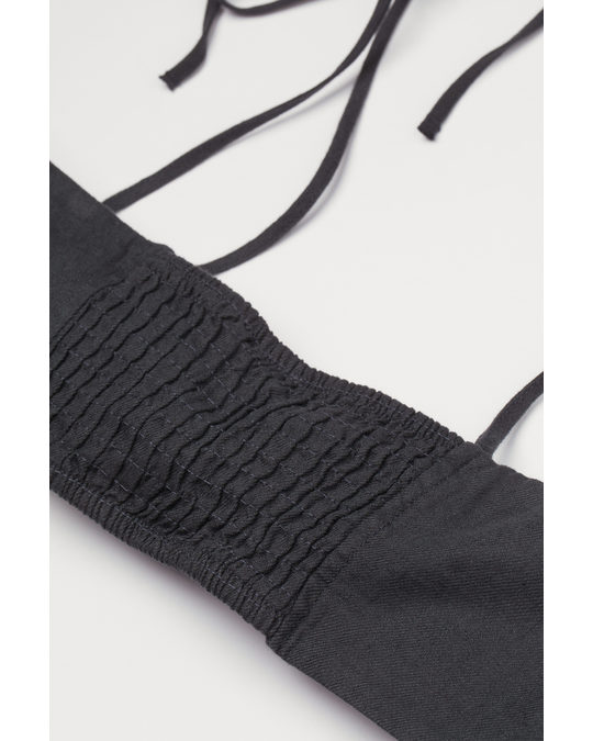 H&M Linen-blend Crop Top Dark Grey