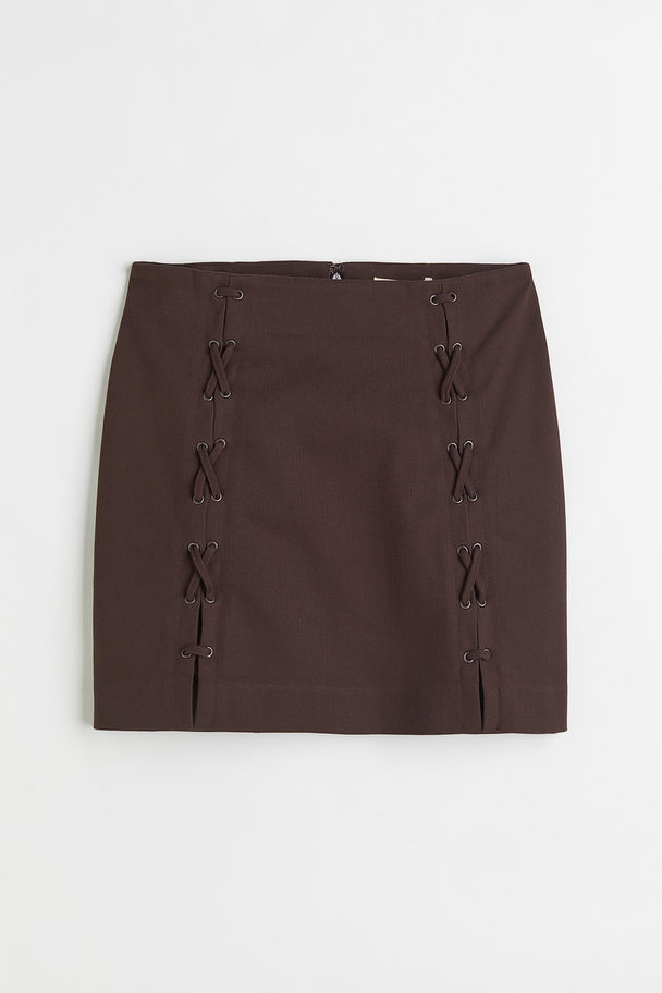 H&M Lacing-detail Twill Skirt Dark Brown