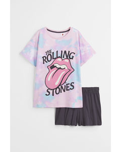 Printed Cotton Pyjamas Purple/the Rolling Stones