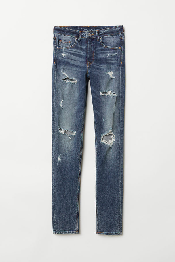 H&M Skinny High Jeans Dunkelblau/Trashed