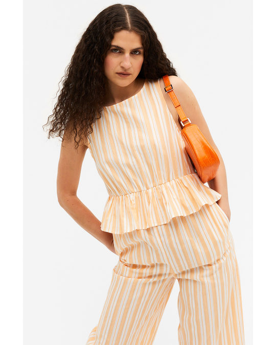 Monki Striped Frilled Sleeveless Jumpsuit Orange And White Stripes