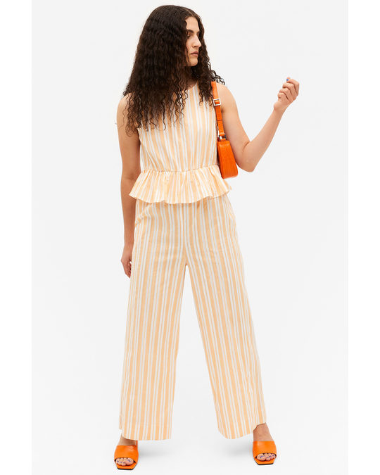 Monki Striped Frilled Sleeveless Jumpsuit Orange And White Stripes