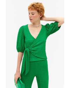 Green Wrap Top With Puff Sleeves Kelly Green