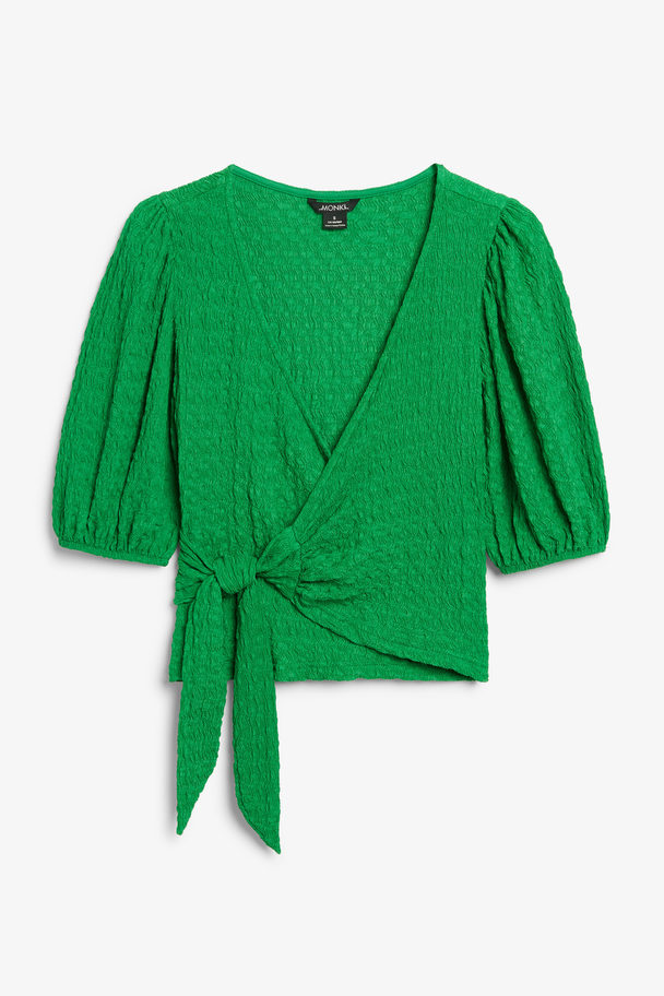 Monki Green Wrap Top With Puff Sleeves Kelly Green